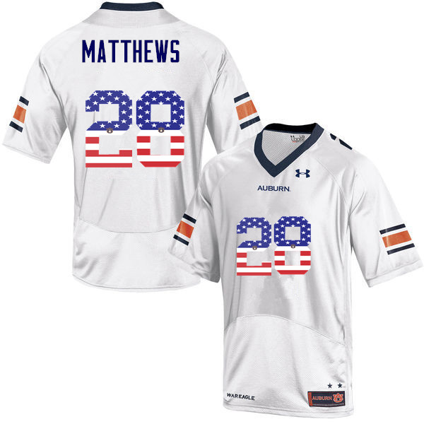 Men #28 Tray Matthews Auburn Tigers USA Flag Fashion College Football Jerseys-White